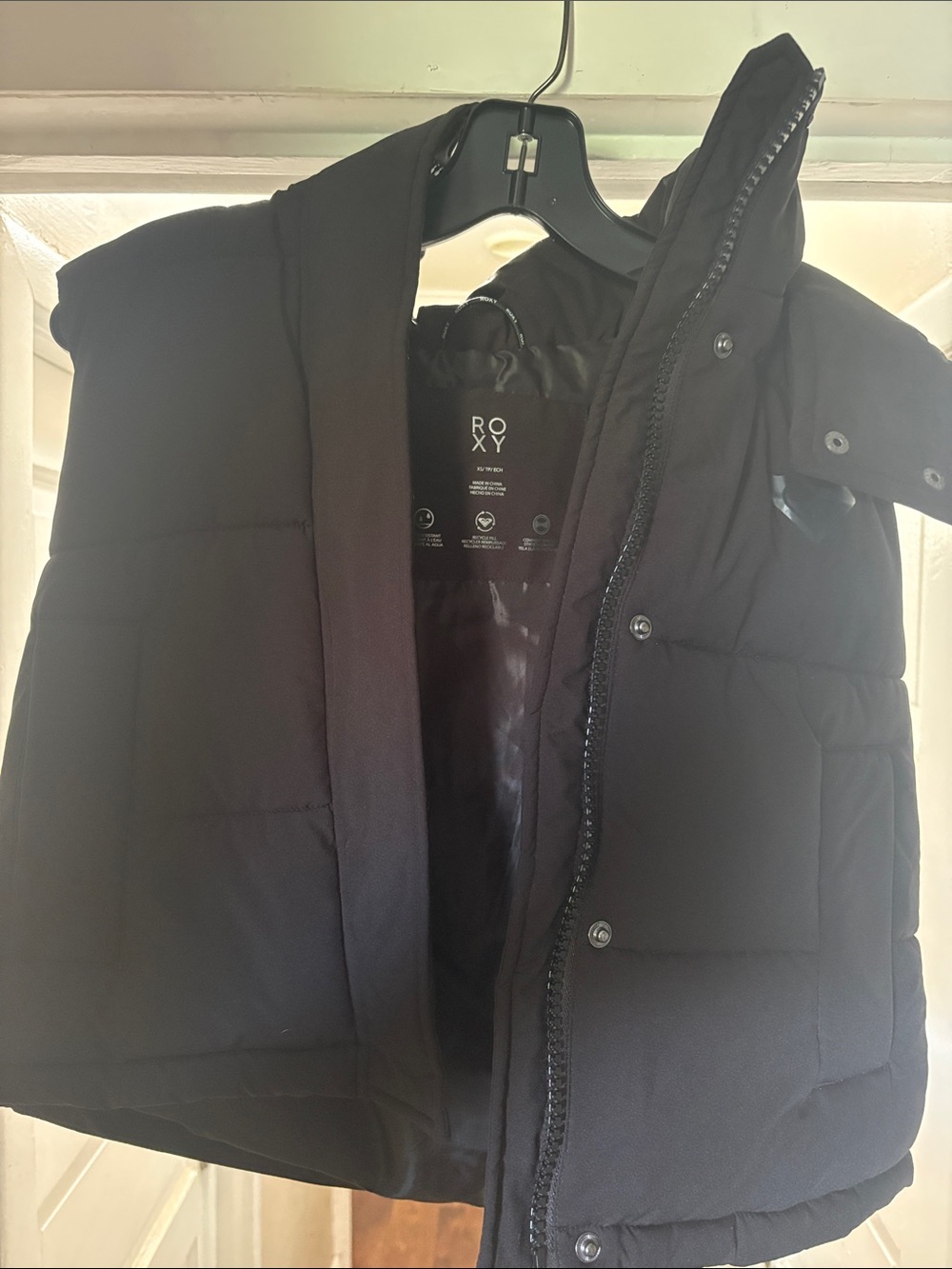 Roxy Black Quilted Hooded Puffer Vest